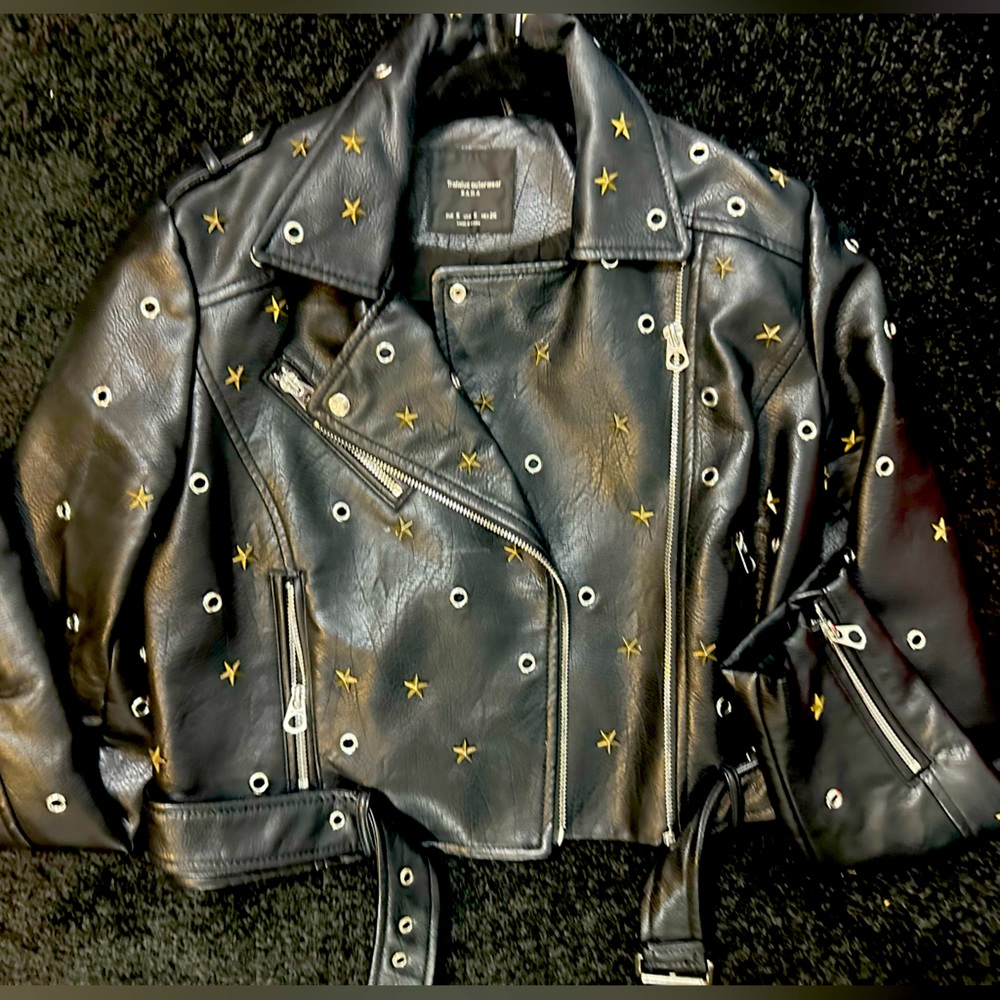 Zara cropped stars and rivets leather jacket